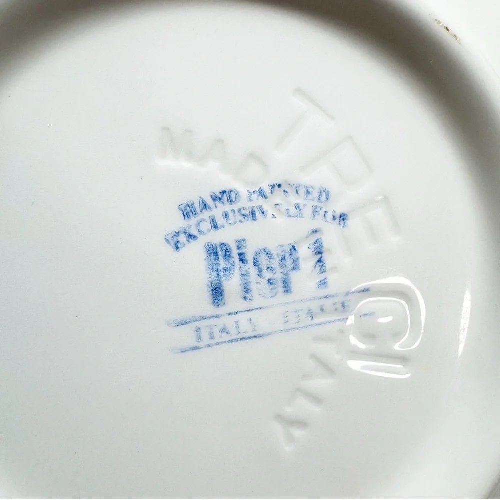 Pier 1 Italian Hand Painted Blue Floral Serving Bowl Set